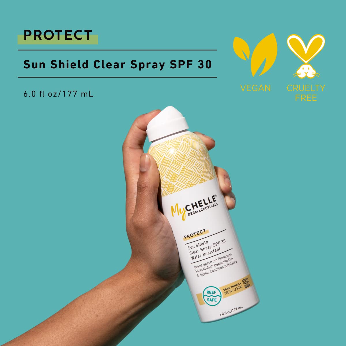 MyChelle Sun Shield Clear Spray SPF 30, Zinc-Oxide, Water-Resistant Non-Aerosal Spray Sunscreen for All Skin Types, 6 fl oz